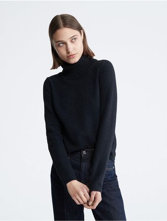 Calvin Klein Womens Plush Turtleneck Sweater - Black - XS