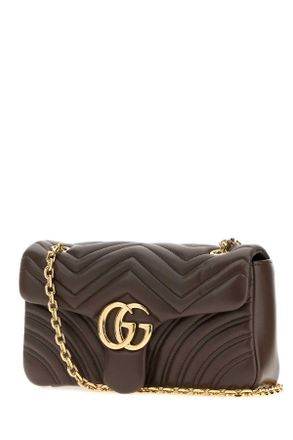 Gucci Womens Mud Nappa Leather Medium Gg Marmont Shoulder Bag Toasted Borse A Tracolla