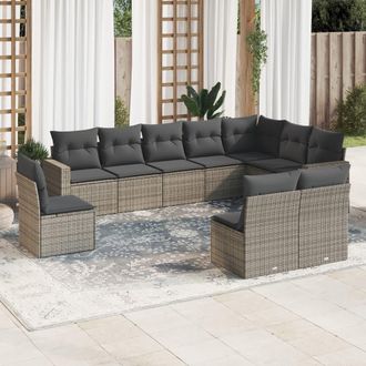 vidaXL Vidaxl - Set De Sof&aacute;s De Jard&iacute;n 10 Pzas Con Cojines Rat&aacute;n Sint&eacute;tico Gris