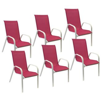 Happy Garden Pack De 6 Sillas Marbella En Textileno Rosa Aluminio Blanco