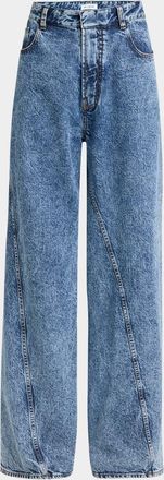 Alaia Twisted-Hem Wide-Leg Acid Denim Jeans