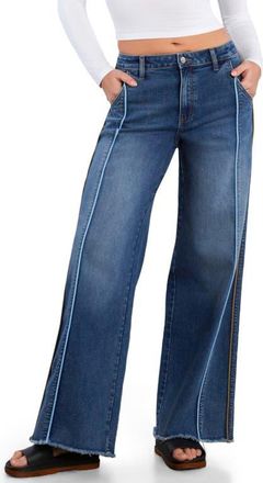 Wash Lab Denim High Waist Wide Leg Piping Jeans in Shine Blue at Nordstrom, Size 34