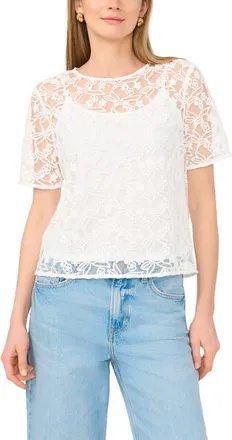 Vince Camuto Lace Trim Top in Ultra White at Nordstrom, Size Xx-Large