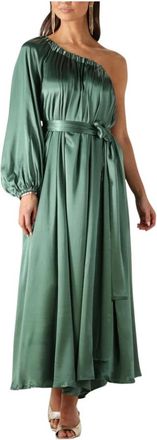 Greek Archaic Kori Kleedjes, Dames, Groen, S, Linnen, Groene Maxi Jurk voor Moeiteloze Stijl