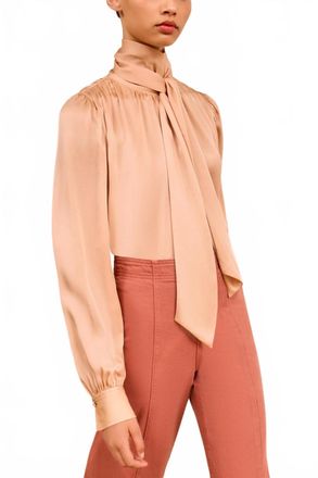 Ulla Johnson Ornament Tie Neck Blouse In Sand