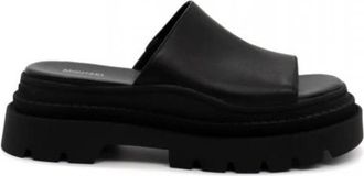 Michael Kors Kendra Leren Platform Slide Sandaal - Dames - Sandalen - Zwart - 36 EU - Leer - Schoenen