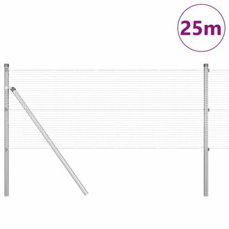 Berkfield Home Modern Welded Wire Fence with 13 Posts 0.8x25 m Galvanised Steel in Silver
