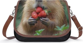 Generic Capybara Eating Strawberry Small Womens Crossbody Bags Shoulder Handbag with Adjustable Strap for Travel