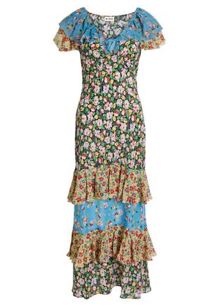 Rixo Rixo Benoite Floral Ruffled Silk Midi Dress - Multicoloured - 16 (UK 16 / XL)