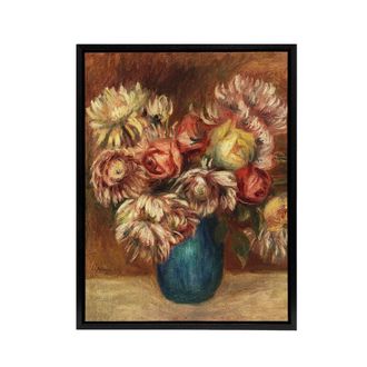 Artery8 Flowers in a Green Vase Renoir Vintage Black Framed Canvas Wall Art in Pink | Size: W24 x H32