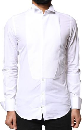 Dolce & Gabbana White GOLD Cotton Poplin Bib Formal Men Dress Mens Shirt