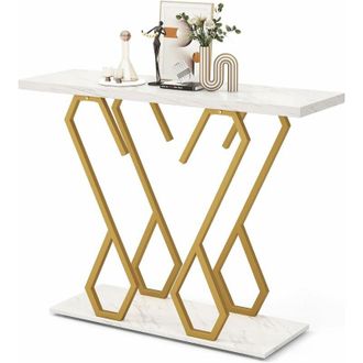 Costway Tavolo Consolle 100cm, Tavolo dIngresso con Piedini Regolabili, Kit Antiribaltamento e Struttura in Metallo, Tavolino da Divano per Soggiorno