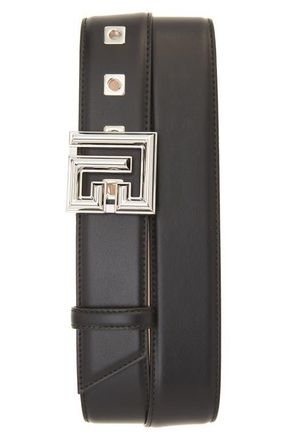 Balmain Monogram Buckle Calfskin Leather Belt in 0Pa Black at Nordstrom, Size 100