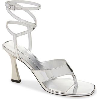 Stuart Weitzman Vinnie Wrap 85 Sandal in Silver Specchio at Nordstrom, Size 10.5