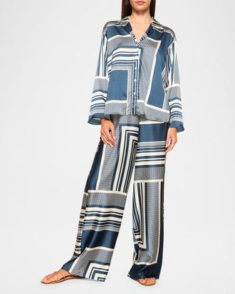 Misa Isme Satin Button-Front Top