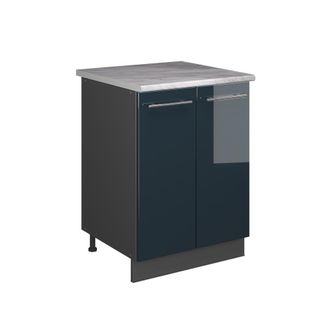Vicco Mueble Bajo Para Fregadero Fame-line, Azul Oscuro Alto Brillo/antracita, 60 Cm, Vicco