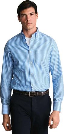 CHARLES TYRWHITT Stripe Stretch Washed Poplin Shirt in Ocean Blue at Nordstrom, Size Xx-Large