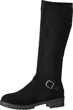 Generic Womens Knee High Boots Chunky Heel Long Booties Casual Retro Solid Color Side Zipper Non-Slip Comfortable Riding Boots Party Work