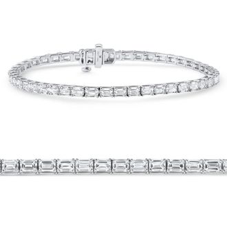 Pompeii3 7Ct Emerald Cut Diamond East West Tennis Bracelet 14k White Gold Lab Grown Size: Medium
