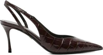 Ferragamo Pumps met puntige neus en slingback band - Dames - Pumps - Bruin - 39 1/2 EU - Leer - Schoenen