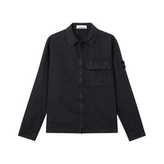 Stone Island Logo Patch Overshirt - Heren - Zomerjassen - Zwart - XL - Katoen - Jassen