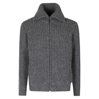 Roberto Collina Ribbed Zip Cardigan - Heren - Truien - Grijs - Maat: M Wol