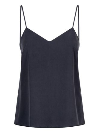Max Mara Navy Solid V Neck Top
