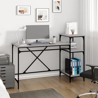 vidaXL Vidaxl - Escritorio Con Estantes Hierro Y Madera Gris Sonoma 135x50x90cm