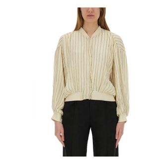 Alysi Creponne Stitched Silk Bomber Jacket - female - Alysi - Shirts - Beige - XS - Blouses & Shirts