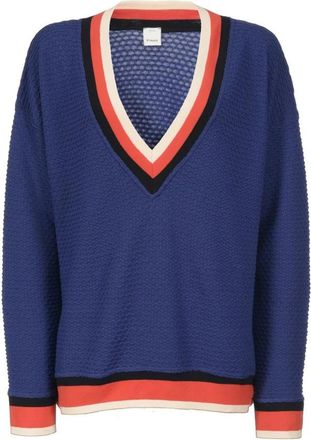 Pinko Gebreide Top met Diamantpatroon - Dames - V-hals truien - Blauw - XS - Truien & Vesten
