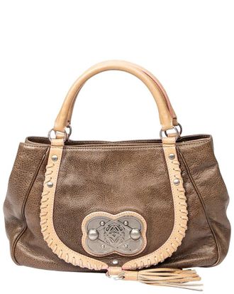 Loewe Brown & Beige Grained Calfskin Leather Medallion Zipped Flap (Authentic Pre-Loved)