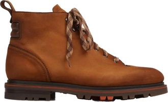 Santoni Nubuck Wandelschoenen - Heren - Veterlaarzen - Bruin - 42 1/2 EU - Leer - Schoenen