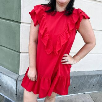 Pinch Design Ruffle Detail Mini Dress In Red