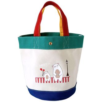 Generic Canvas Bucket Bag for Home Organisation and Kitchen Tidying Stylish Cotton Tote with Cartoon Design for Daily Use and Travel (White, 7.87 &times; 8.27 &times; 9.8
