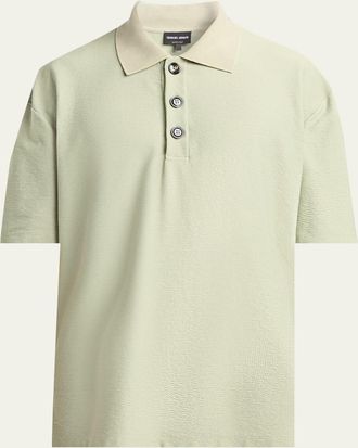 Giorgio Armani Mens Seersucker Relaxed-Fit Polo Shirt