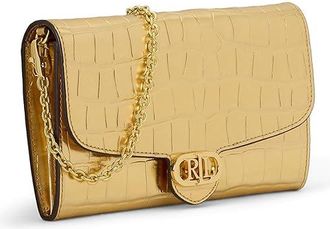 Lauren Ralph Lauren Croc-Embossed Medium Adair Crossbody Wallet Womens Handbags Modern Gold, Leather/Polyester