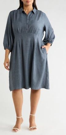 Max Studio Balloon Sleeve Pleated Waist Shirtdress in Heather Blue Steel at Nordstrom Rack, Size 1X