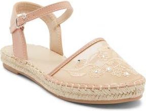 Top Moda Chrom Floral Embroidered Ankle Strap Flat in Tan at Nordstrom Rack, Size 7.5