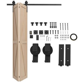 HOMCOM 5FT/153CM Bi-Folding Sliding Barn Door Hardware Kit Sliding Door Kit | TJ Hughes