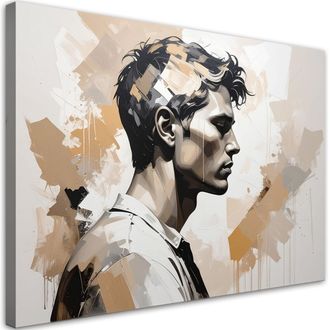 Feeby Cuadro En Lienzo Retrato Art&iacute;stico De Un Hombre En Tonos Beige Claros 100x70