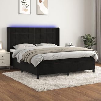 vidaXL Vidaxl - Cama Box Spring Colch&oacute;n Y Led Terciopelo Negro 180x200 Cm
