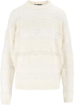 Fabiana Filippi Ronde hals trui met platina mohair & micro pailletten - Dames - Ronde hals truien - Beige - L - Pailletten - Truien & Vesten