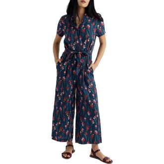 Seasalt Cornwall Treen Cove Floral Linen Jumpsuit in Snapdragon Sea Cave at Nordstrom, Size 10 Us