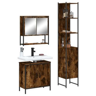Berkfield Home 3 Piece Bathroom Furniture Set Smoked Oak Engineered Wood in Brown