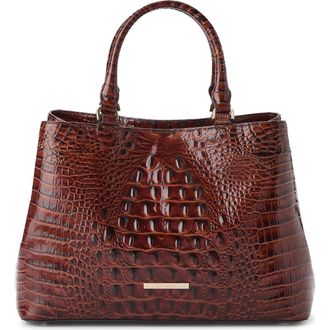 Brahmin Small Denise Croc Embossed Leather Satchel in Pecan Melbourne at Nordstrom