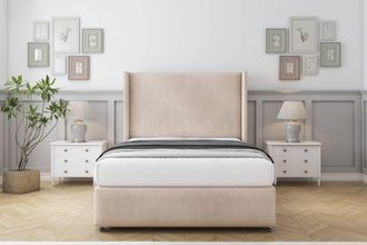 Comfort Beds Ayla Naples Divan Base No Drawers - 54 Wingback-Footboard in Light Sand | Size: Small Double