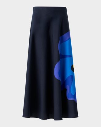 Akris Flower-Print A-Line Midi Skirt