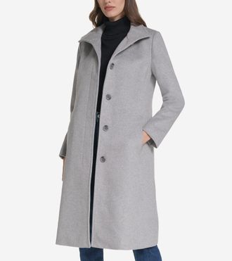 Cole Haan Womens Stand Collar Wool Coat - Grey Size 14