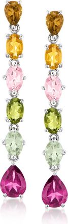 Ross-Simons Multicolored Tourmaline and Rhodolite Garnet Drop Earrings in Sterling Silver