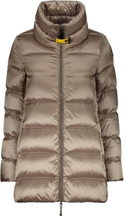 Parajumpers Contrast Stiksel Donsjack met Logo - Dames - Gewatteerde jassen - Groen - L - Polyester - Jassen
